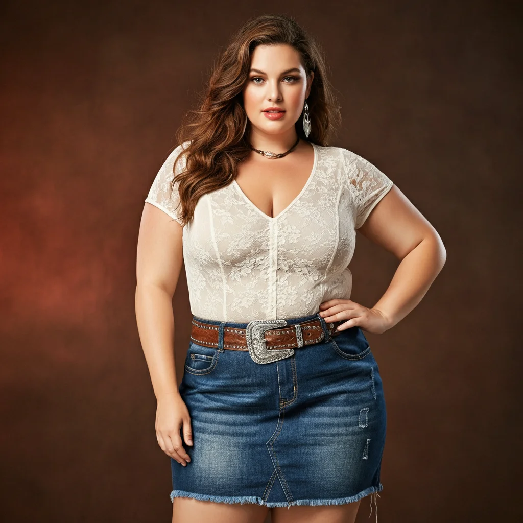 Lace Top & Denim Skirt