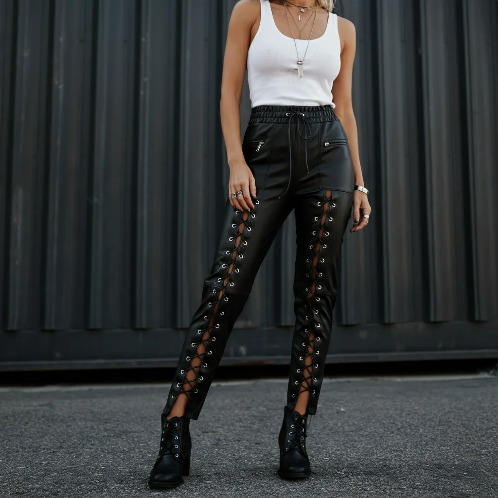 Lace-up leather pants
