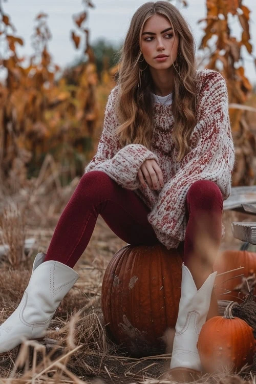 Sweater, Short White Cowboy Boots 