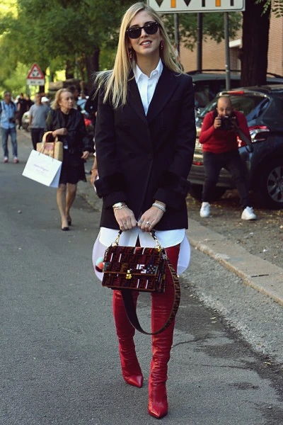 Red Cowboy Boots, Blazer, Button-Down Shirt