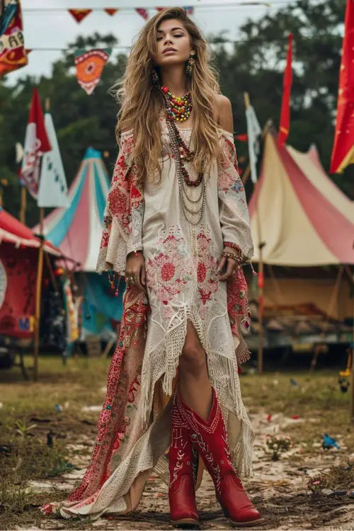 Red Cowboy Boots and a Boho Dress