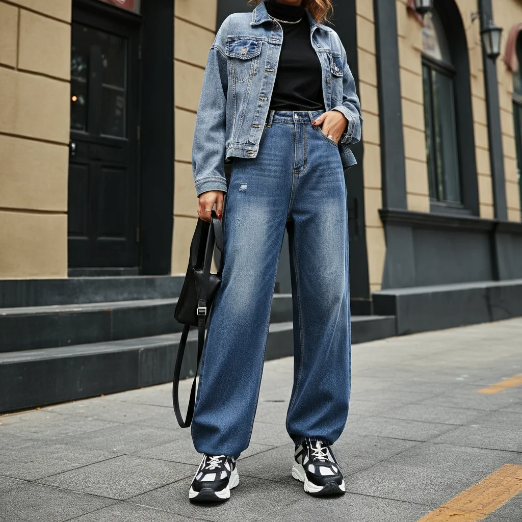 Baggy Jeans with Statement Sneakers