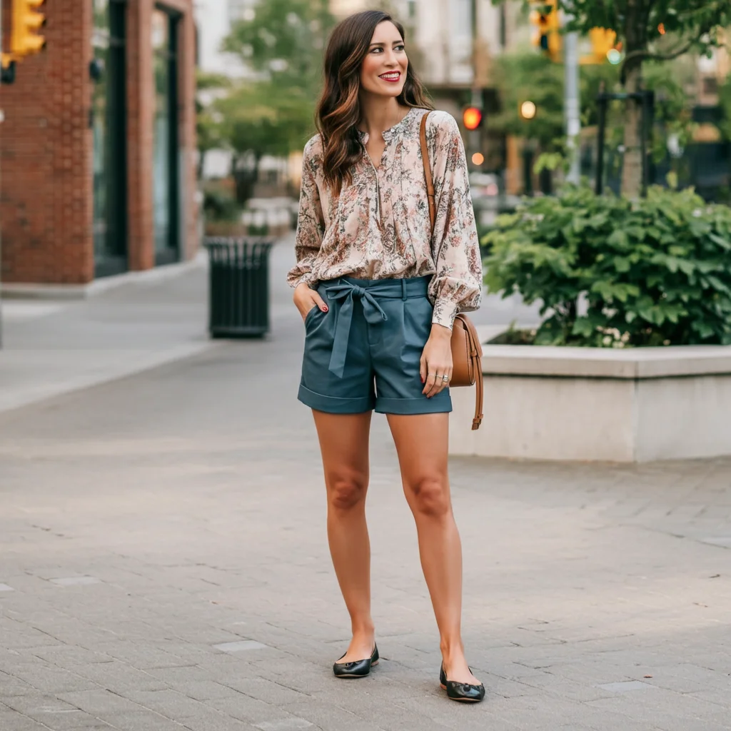 Bermuda Shorts with a Breezy Blouse and Flats