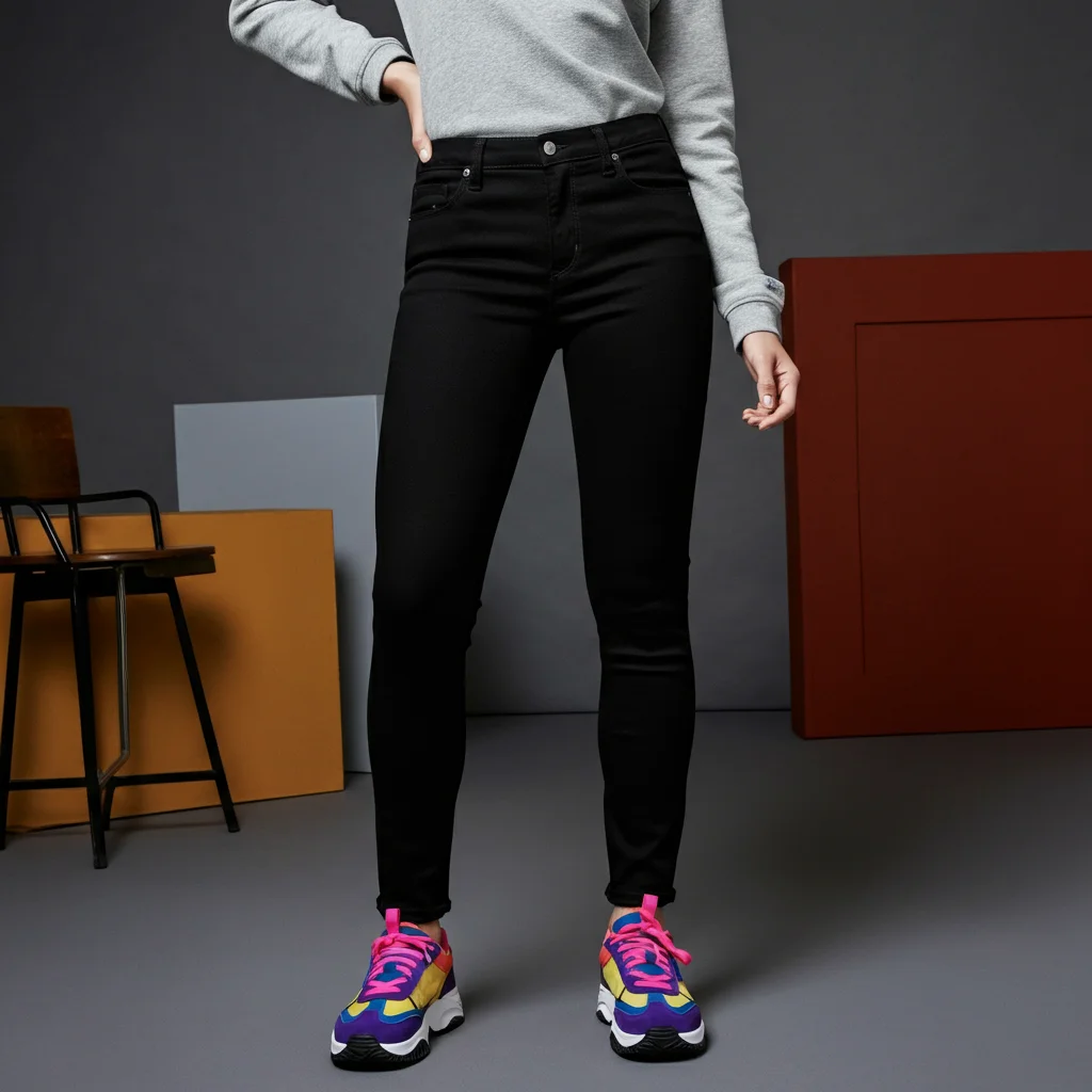 Black Skinny Jeans with Vibrant Sneakers