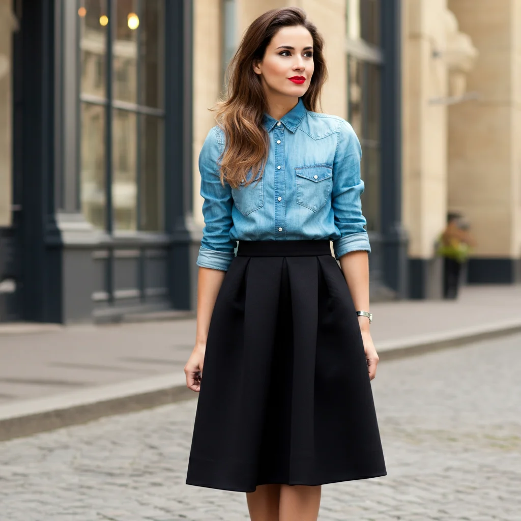 Black Skirt and a Chambray Shirt