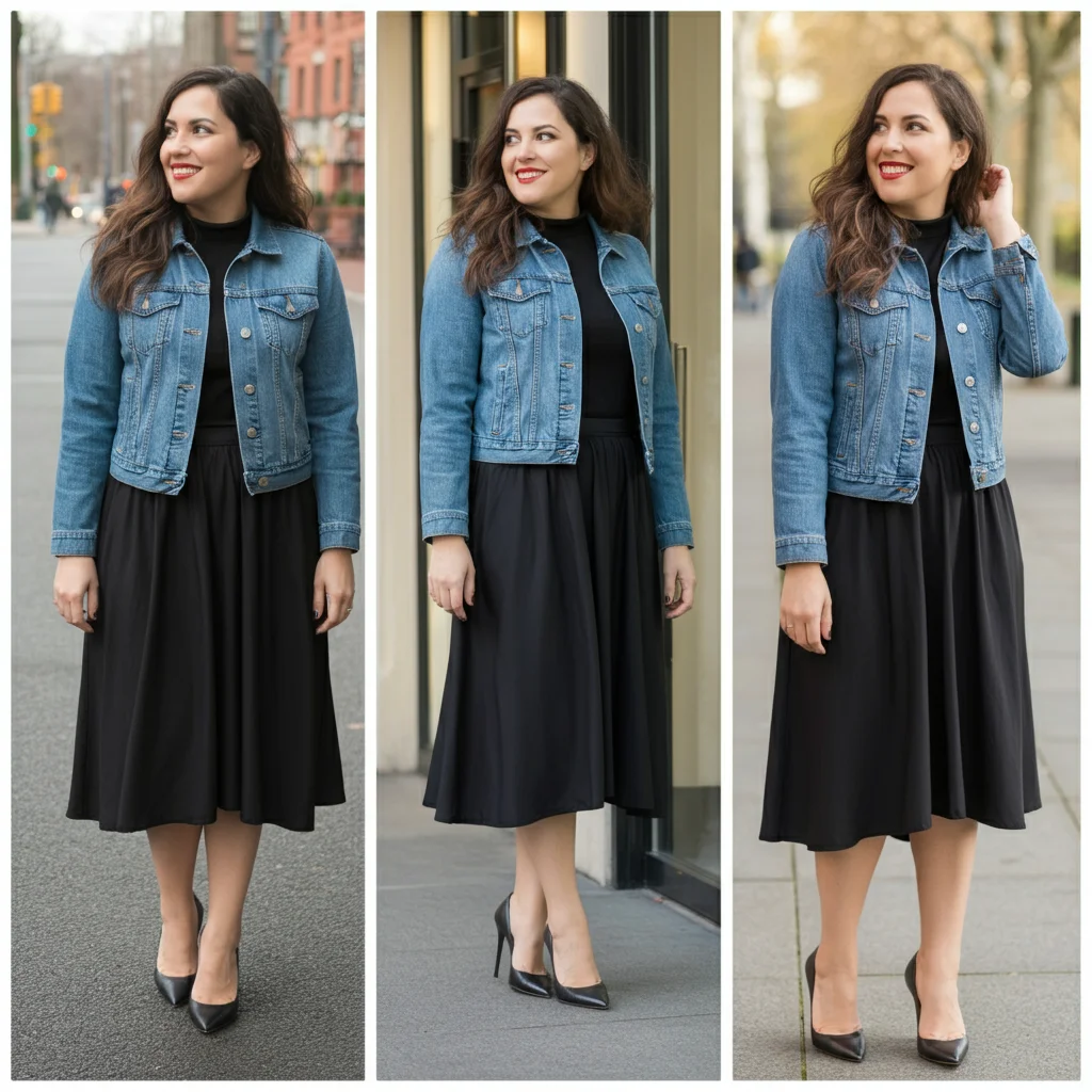 Black Skirt and a Denim Jacket