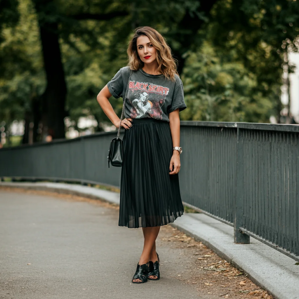 Black Skirt and a Graphic Tee