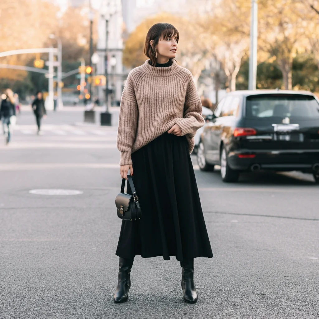 Black Skirt with a Sweater
