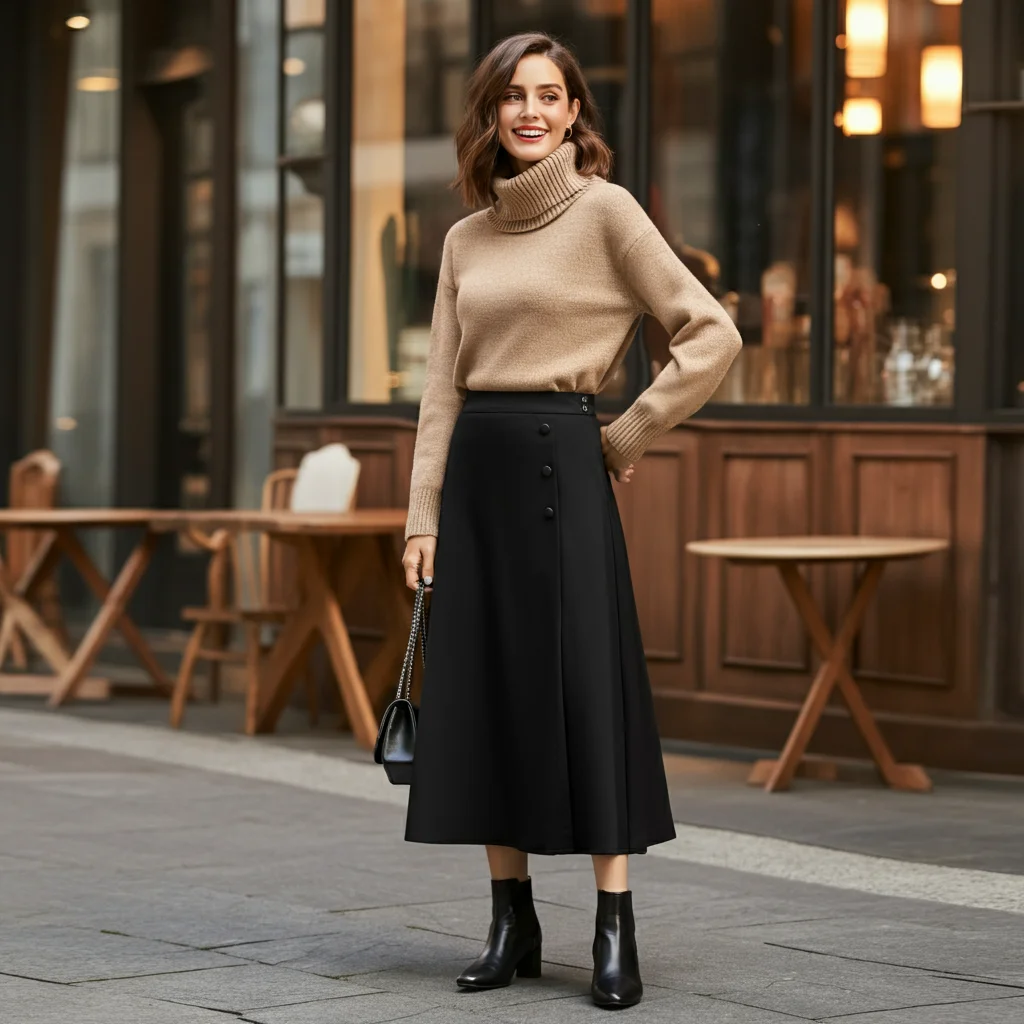 Black Skirt with a Turtleneck