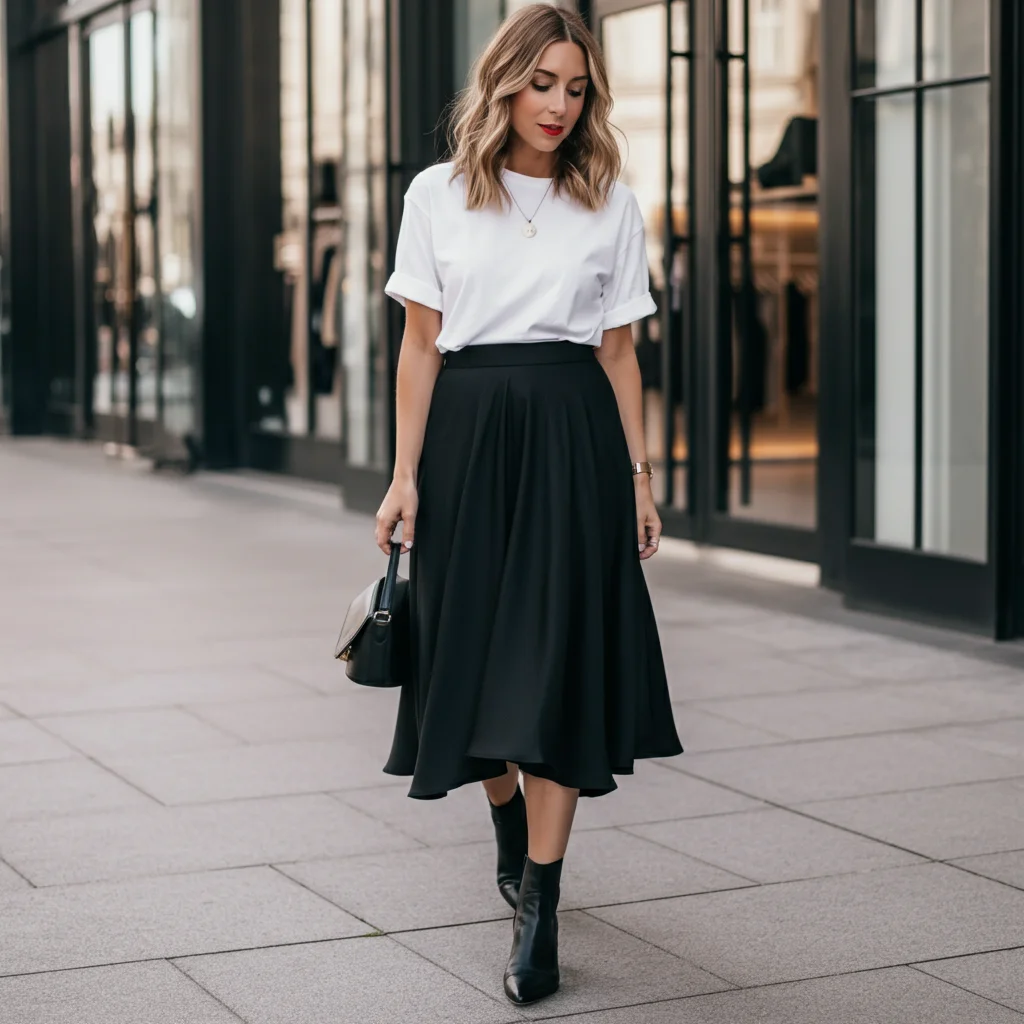 Black Skirt with a White Shirt