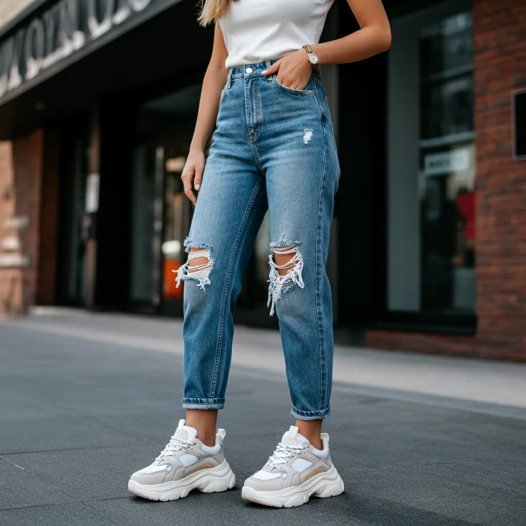 Chunky Sneakers & Distressed Mom Jeans