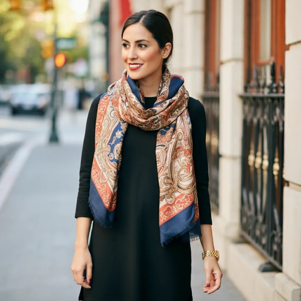 Colorful Scarf With Black Dress