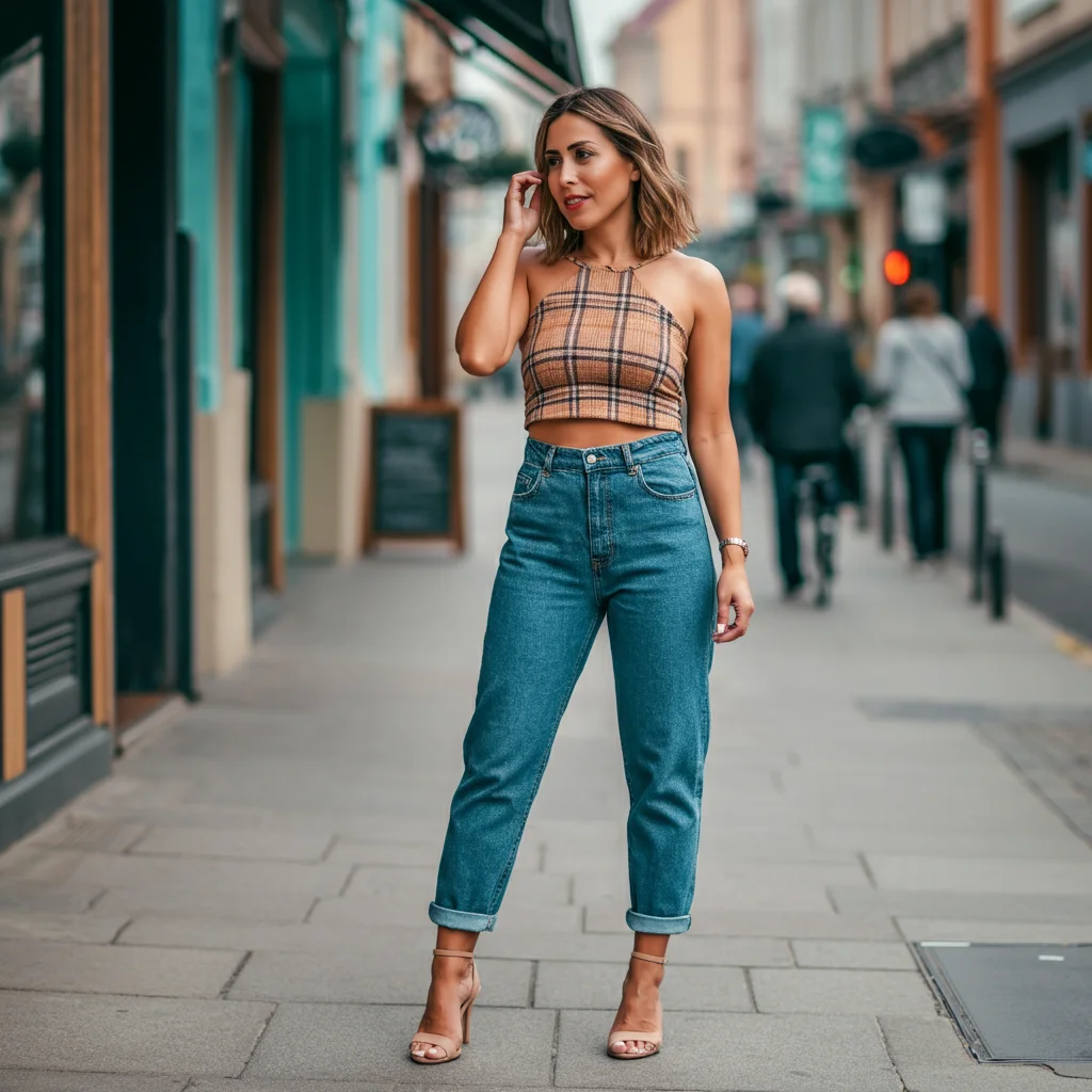 Crop Top with High-Waisted Mom Jeans