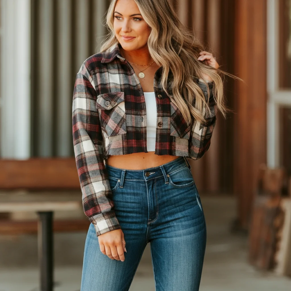 Cropped Flannel With High-Waisted Jeans
