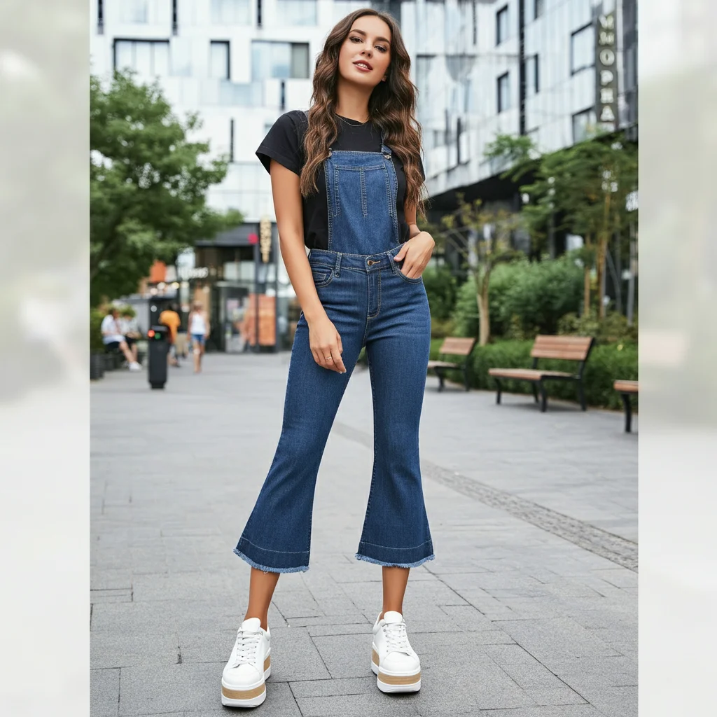 Cropped Flared Jeans With Platform Sneakers