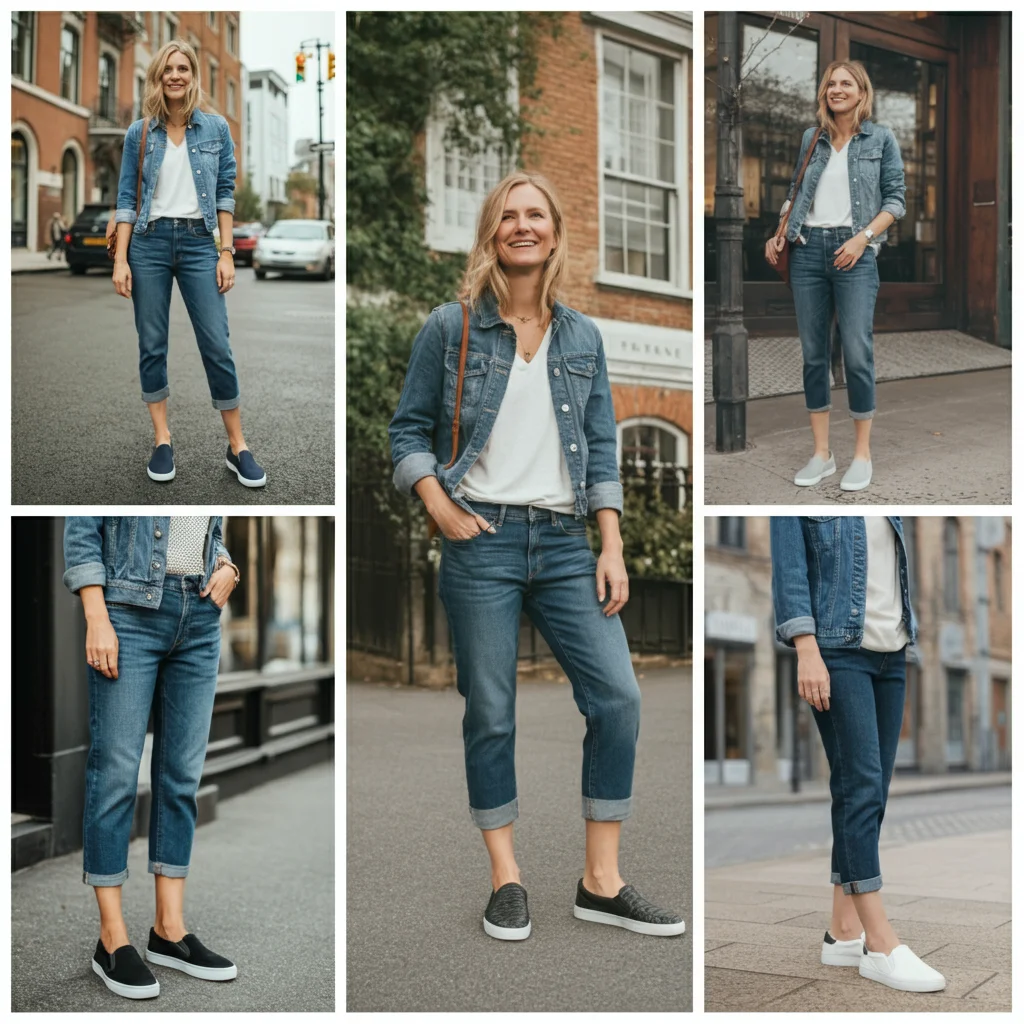 Cropped Jeans with Slip-On Sneakers