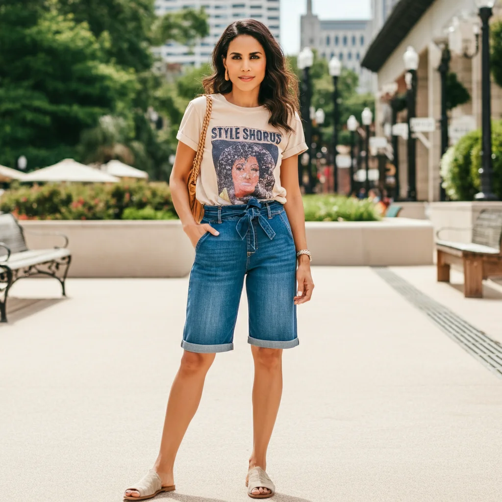 Denim Bermuda Shorts with a Graphic Tee