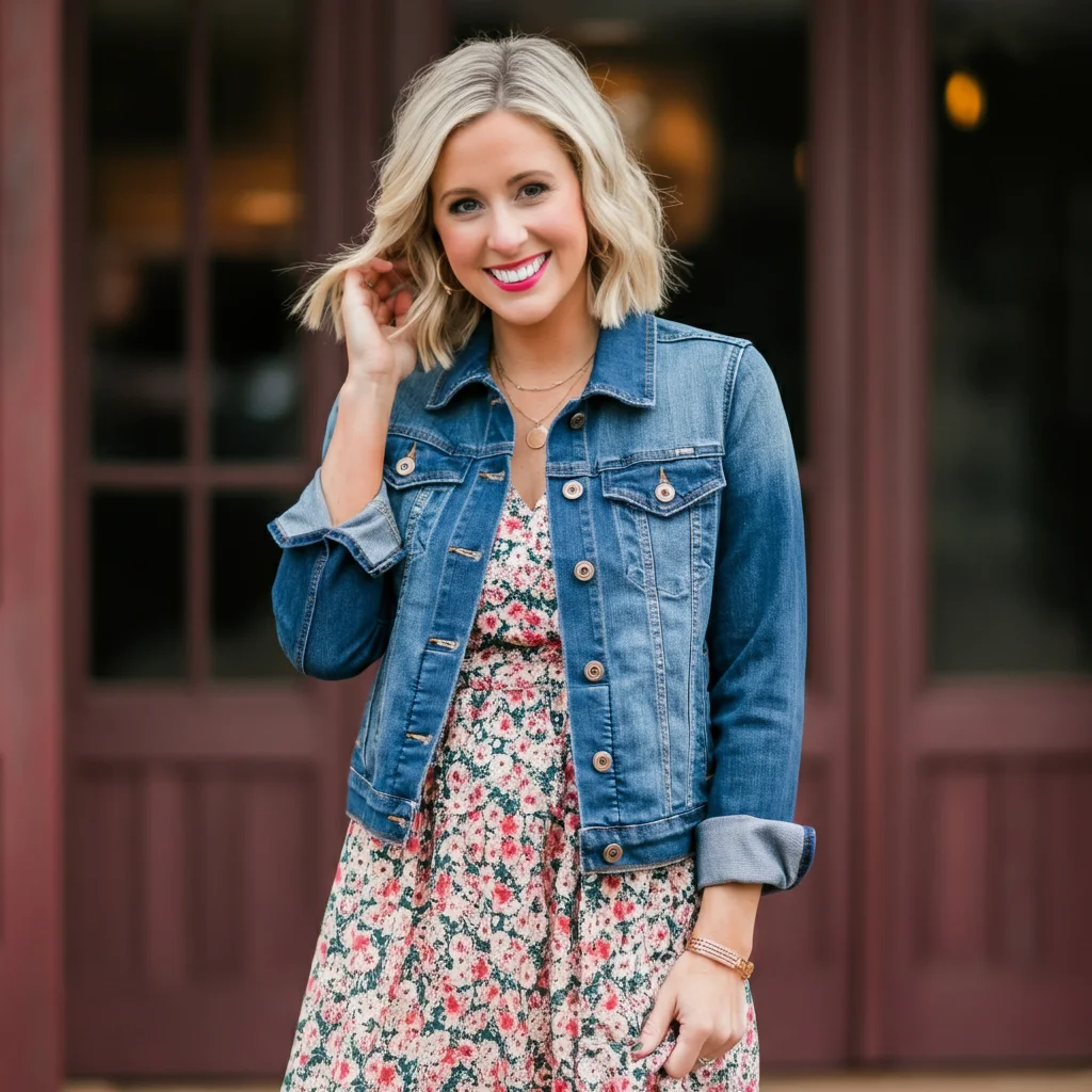 Denim Jacket With Floral Dress