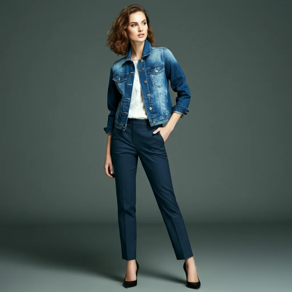 Denim Jacket and Slim-Fit Dress Pants