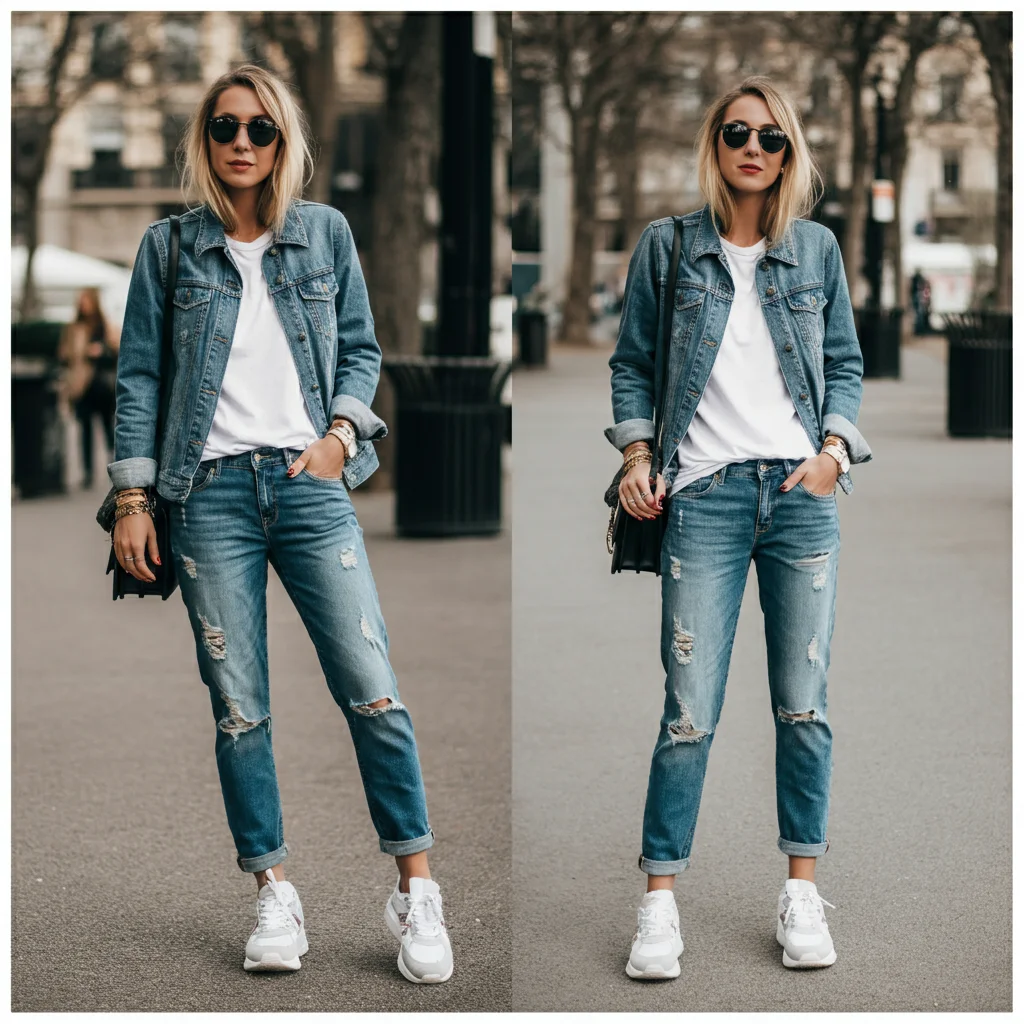 Distressed Jeans with Low-Top Sneakers