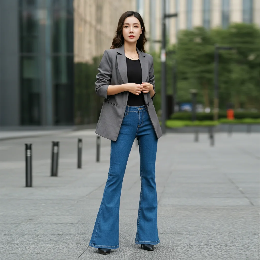 Flared Jeans with a Fitted Blazer