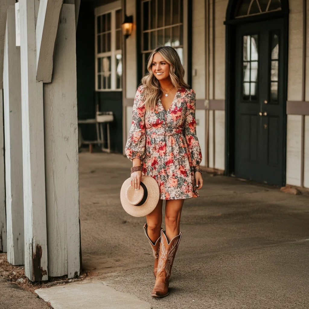 Floral Dress and Cowboy Boots