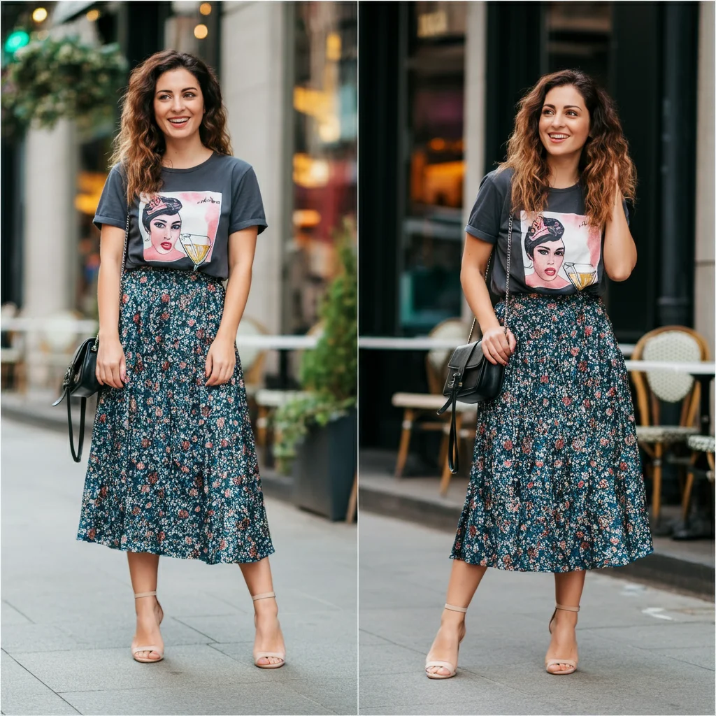 Graphic Tee with Midi Skirt