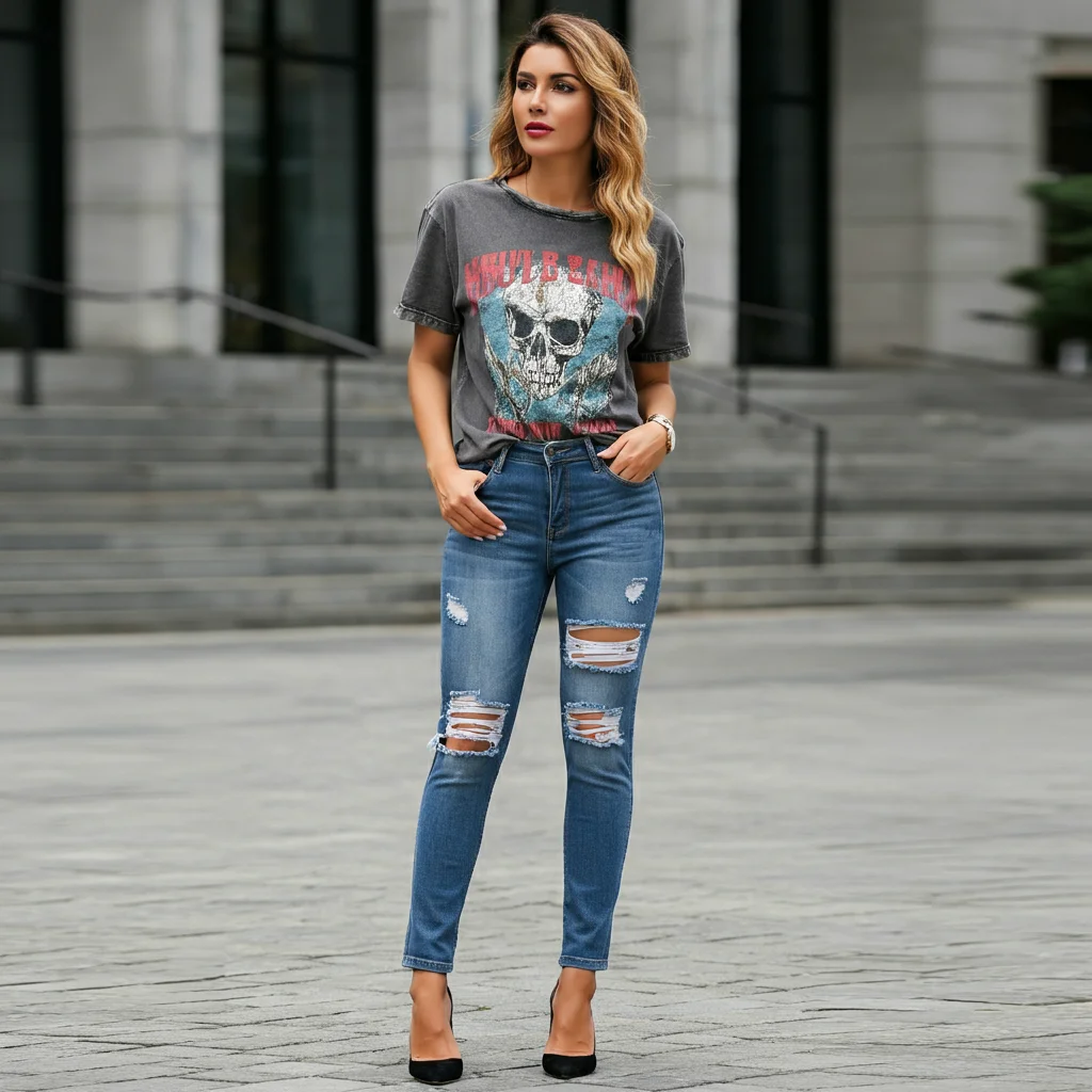 Graphic Tee with Ripped Skinny Jeans