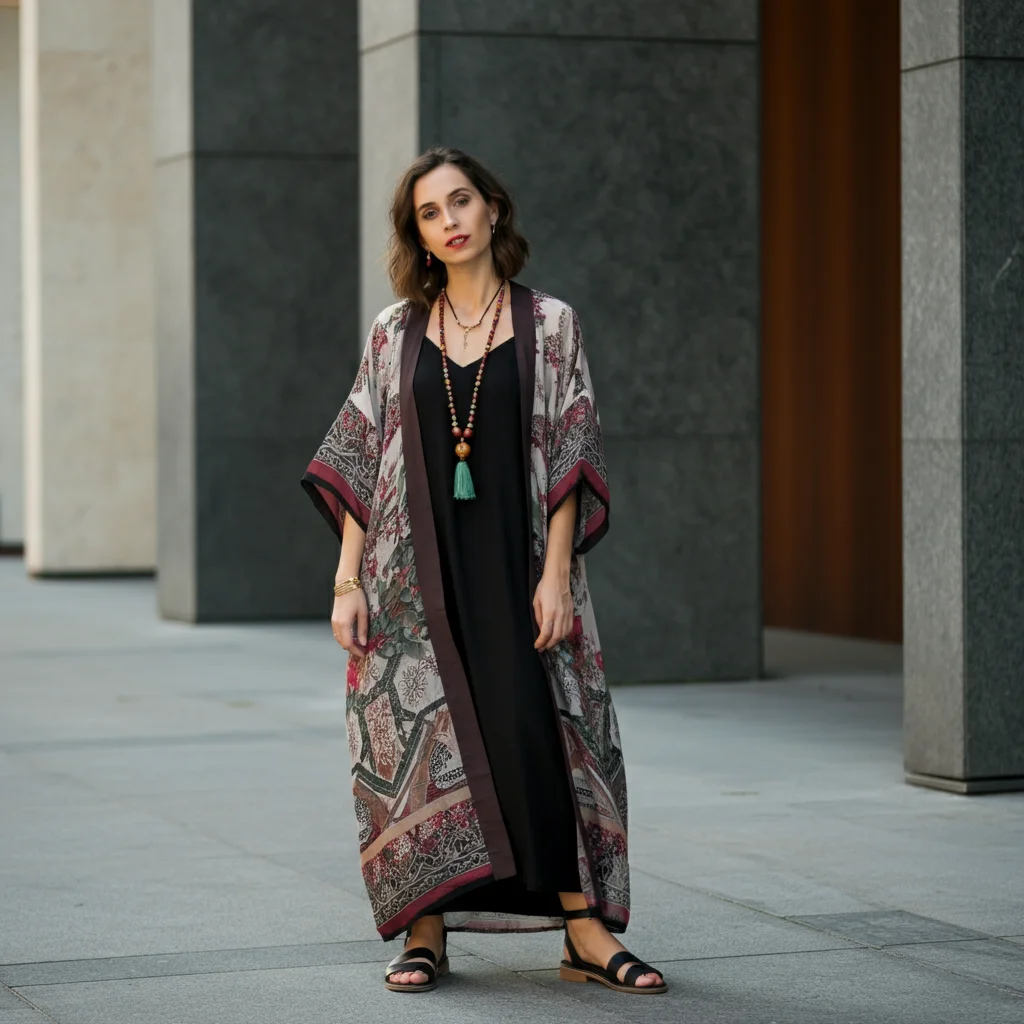 Lightweight Kimono With Black Dress