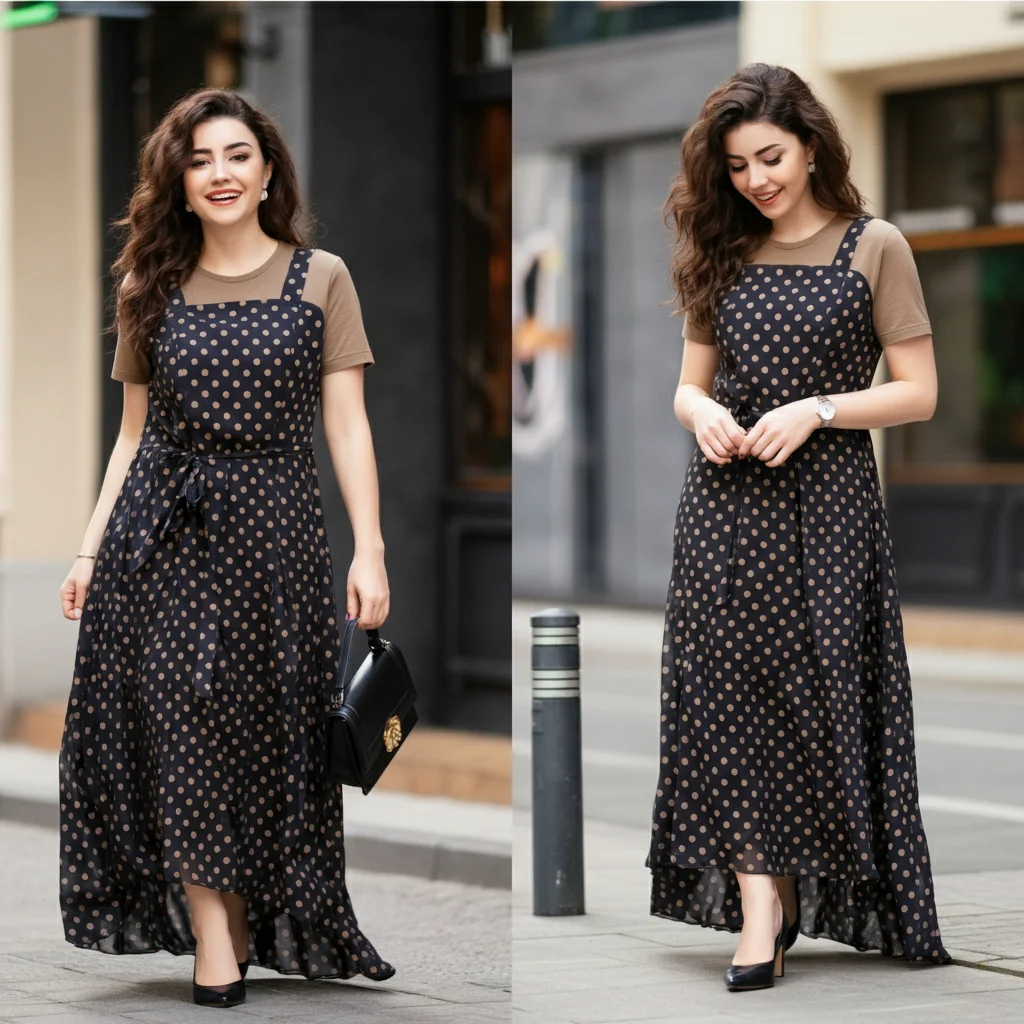 Polka Dot Dress with Contrasting Top