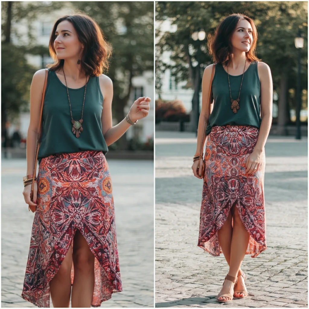 Printed Skort with a Solid Tank Top