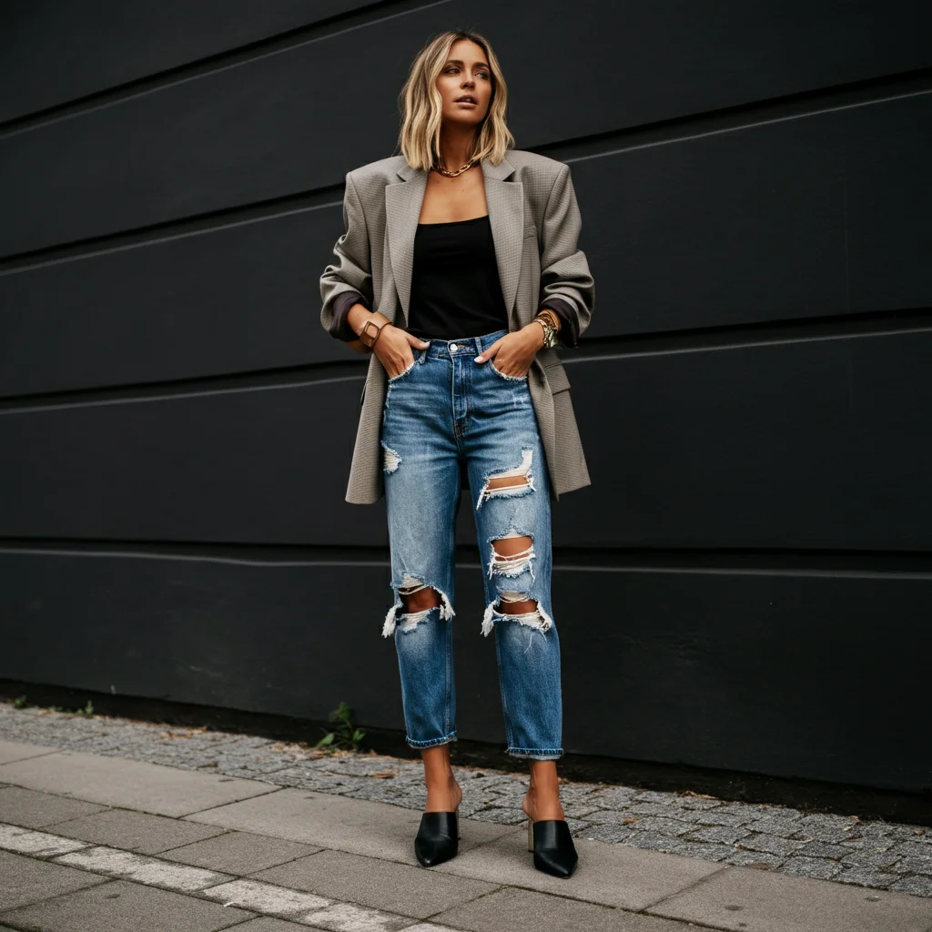Ripped Jeans with an Oversized Blazer