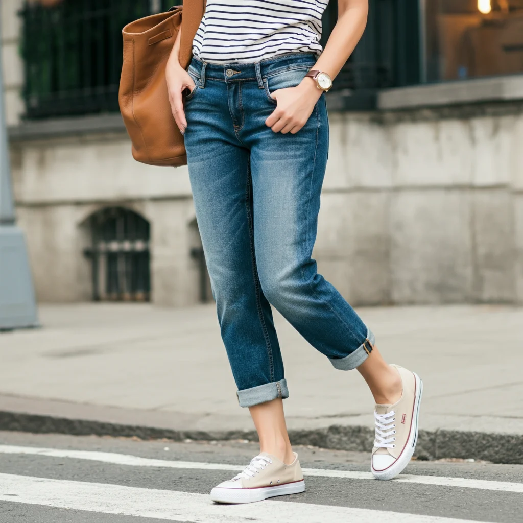 Rolled Cuff Jeans with Canvas Sneakers