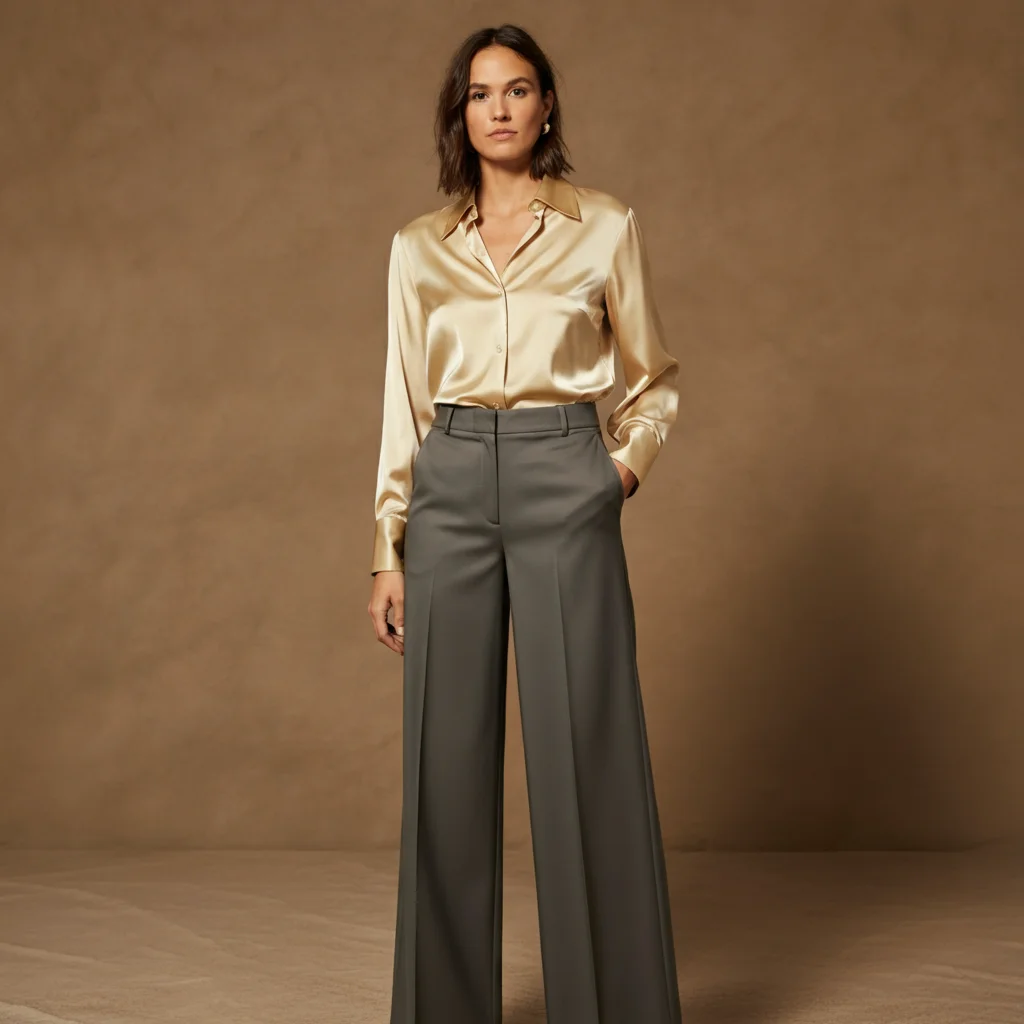 Silk Blouse and Wide-Leg Dress Pants