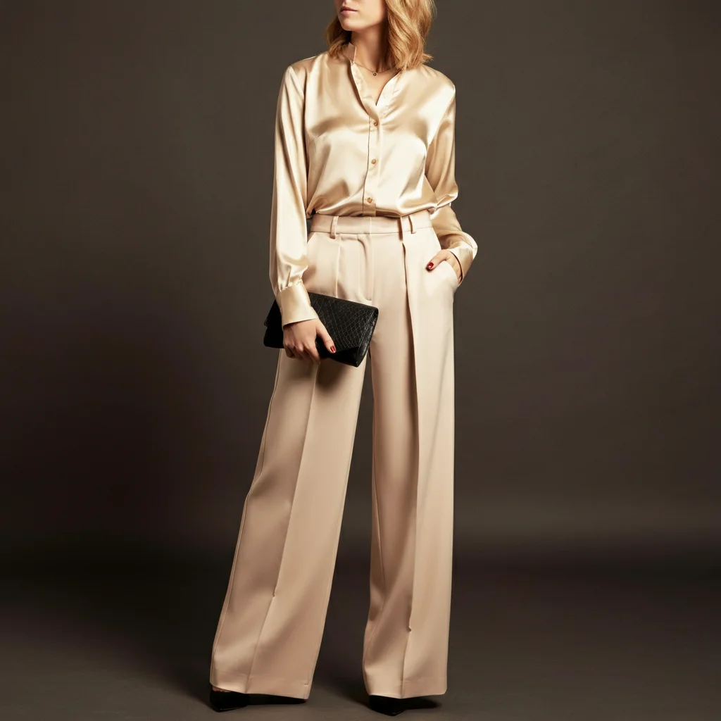 Silk Blouse with Wide-Leg Pants