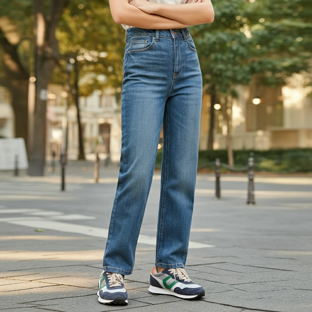 Straight-Leg Jeans with Retro-Inspired Sneakers