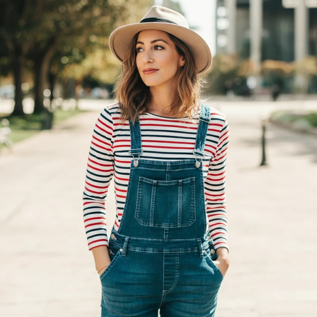 Striped Top with Overalls
