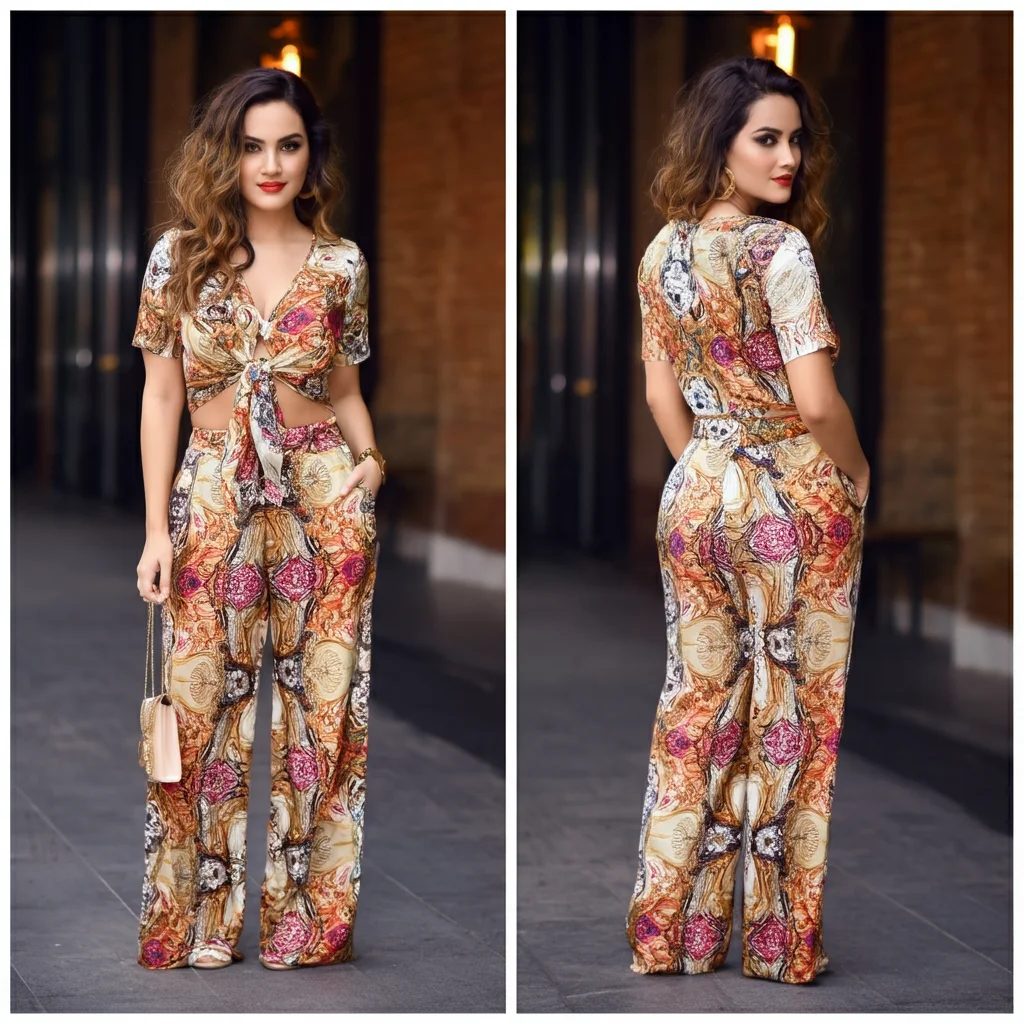 Tie-front Top with Printed Pants