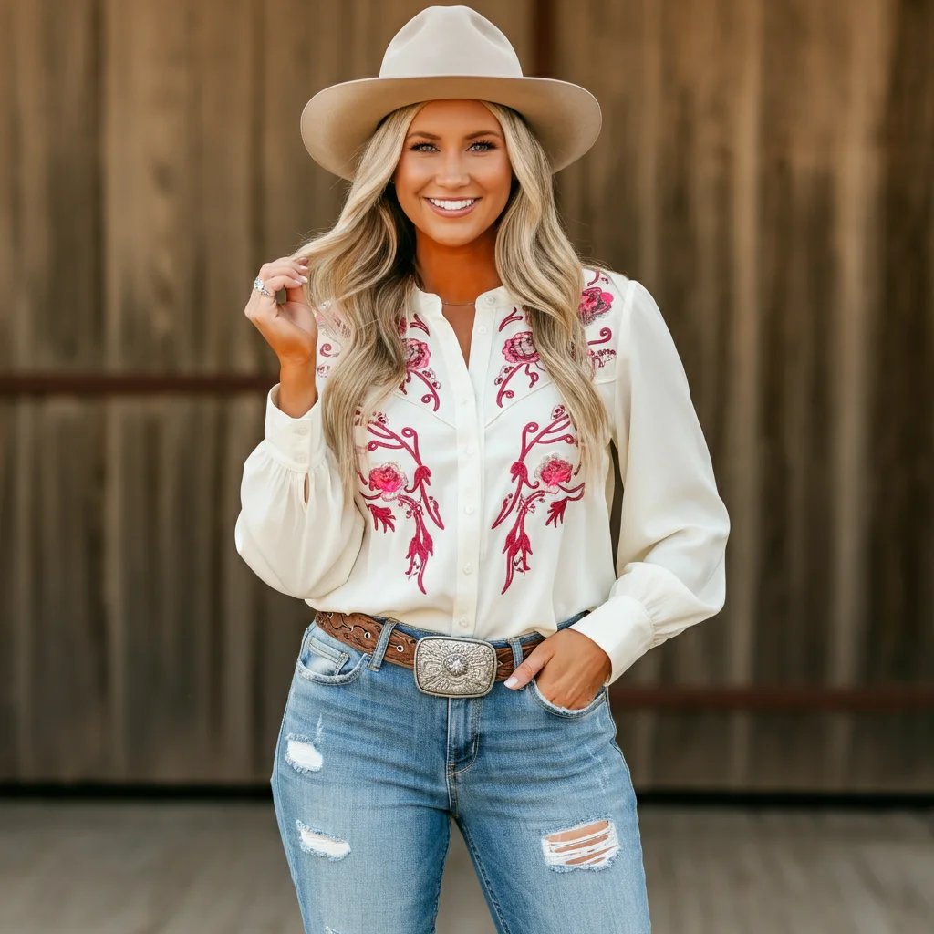Western Blouse With Ripped Jeans