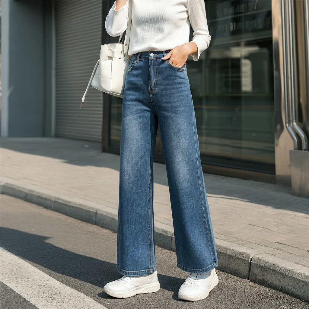 Wide-Leg Jeans with Minimalist Sneakers