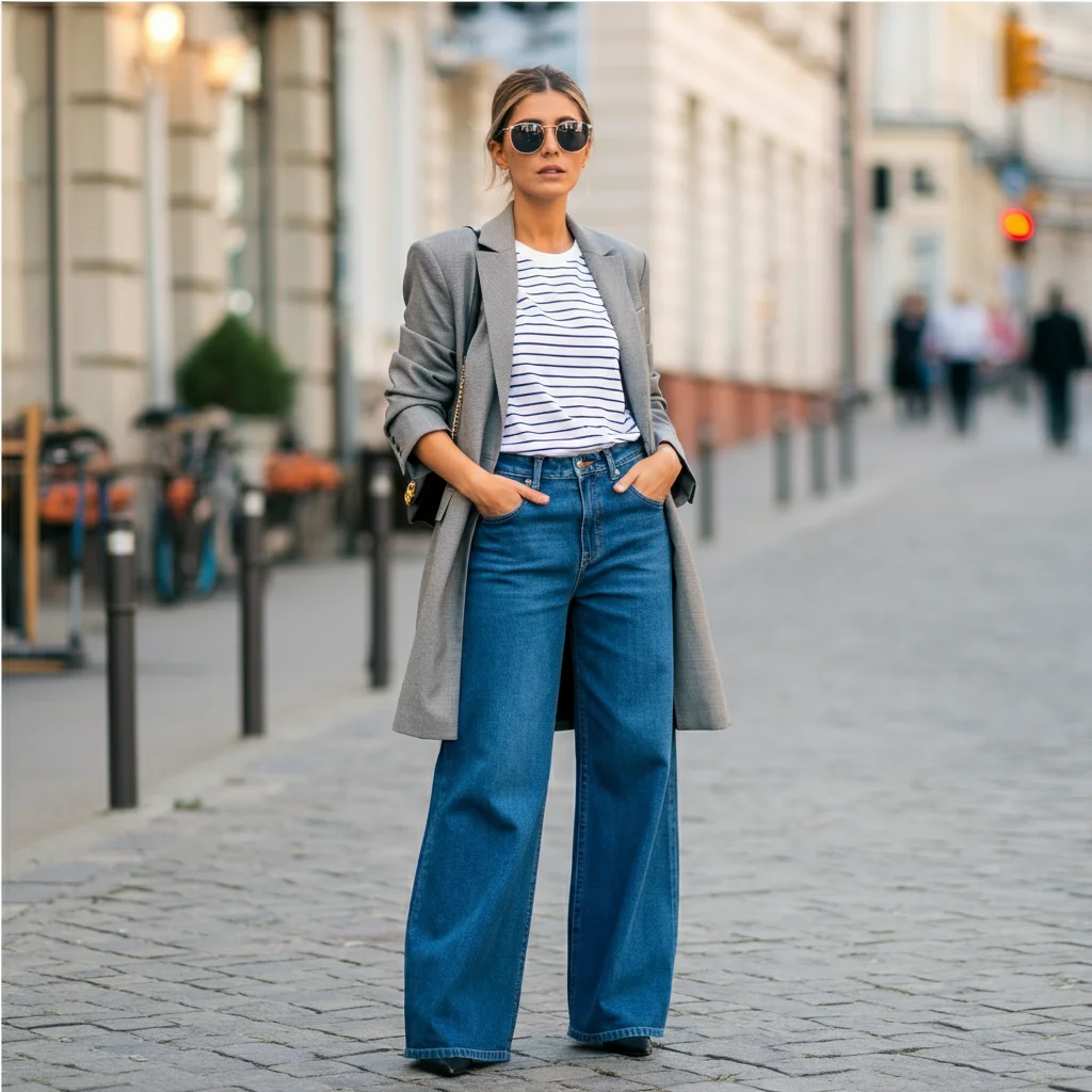 Wide-leg jeans with a Longline Blazer