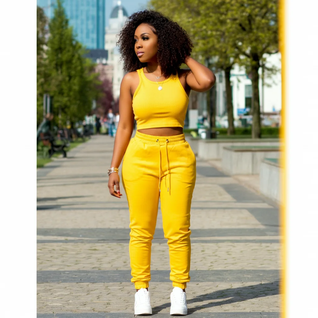 Yellow Jogger Pants and Crop Top