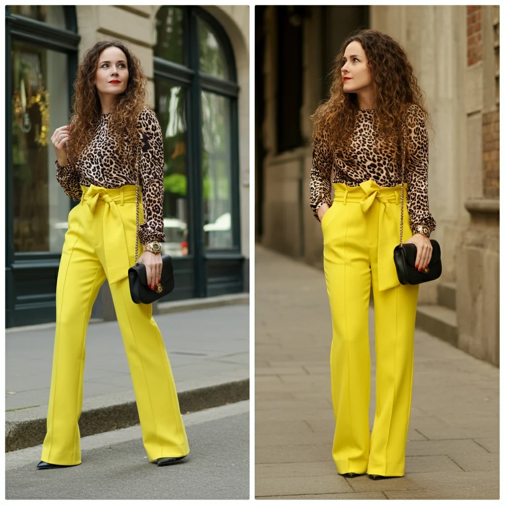 Yellow Pants with Animal Print Top