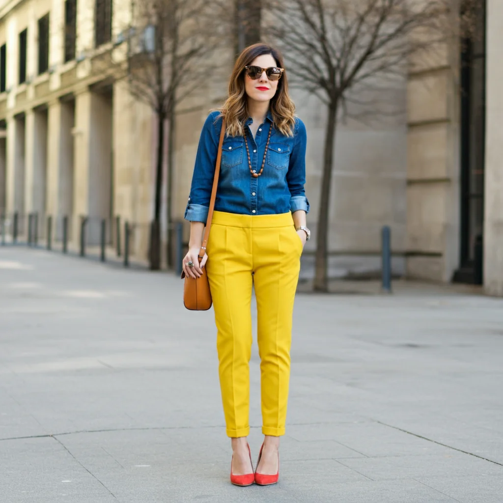 Yellow Pants with Chambray Top