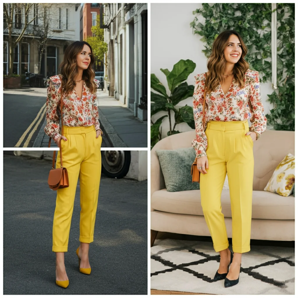 Yellow Pants with Floral Blouse