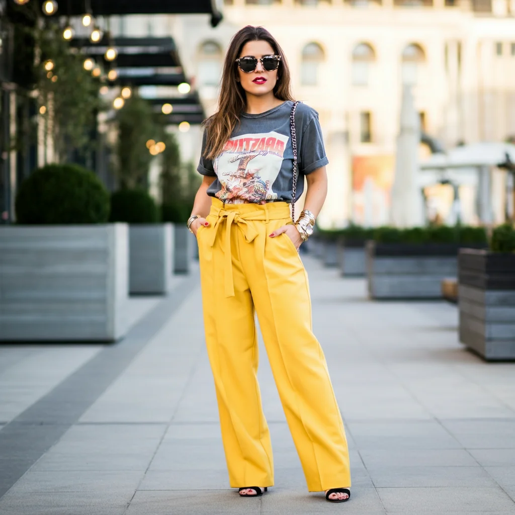 Yellow Pants with Graphic Tee