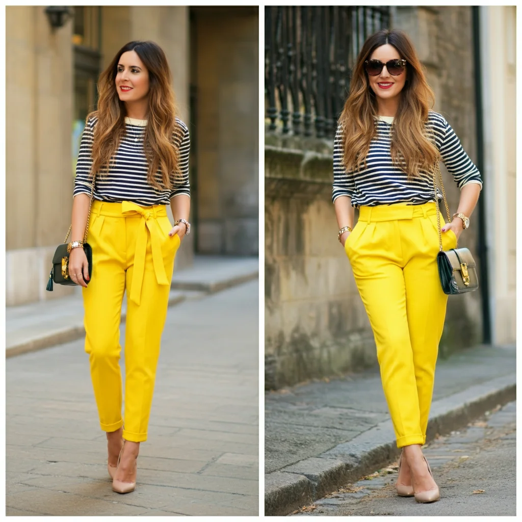 Yellow Pants with Striped Top