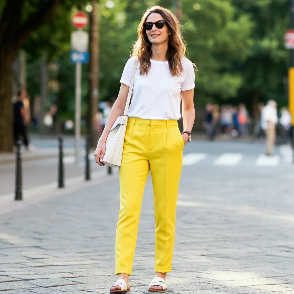 Yellow Pants with White T-Shirt