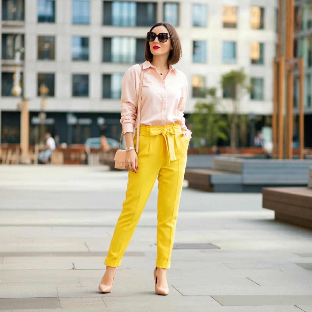 Yellow Pants with a Pastel Pink Shirt