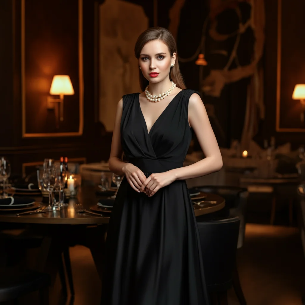 Black Dress with Pearl Jewelry